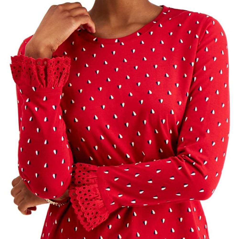 NWT Charter Club Ruffle Sleeve Bi-Color Heart Top